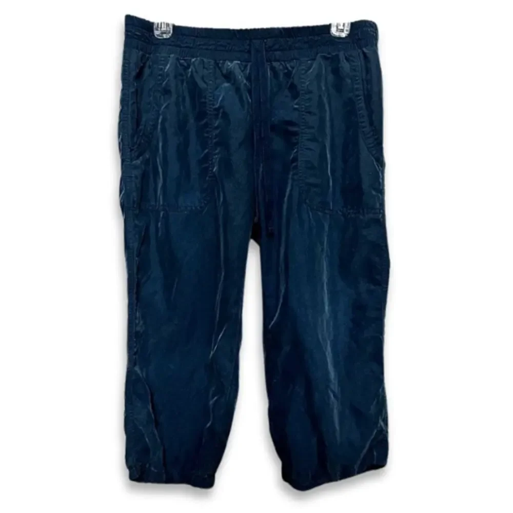 Loft Lounge Capri Pants Drawstring Pull On Style Pockets Solid Blue Women's 6
